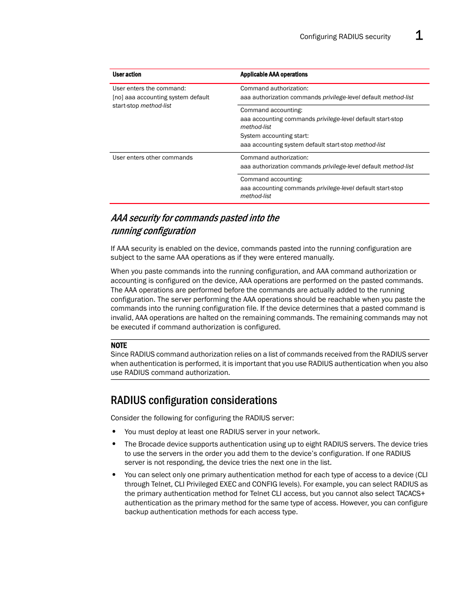 Radius configuration considerations | Brocade Multi-Service IronWare Security Configuration Guide (Supporting R05.6.00) User Manual | Page 71 / 370