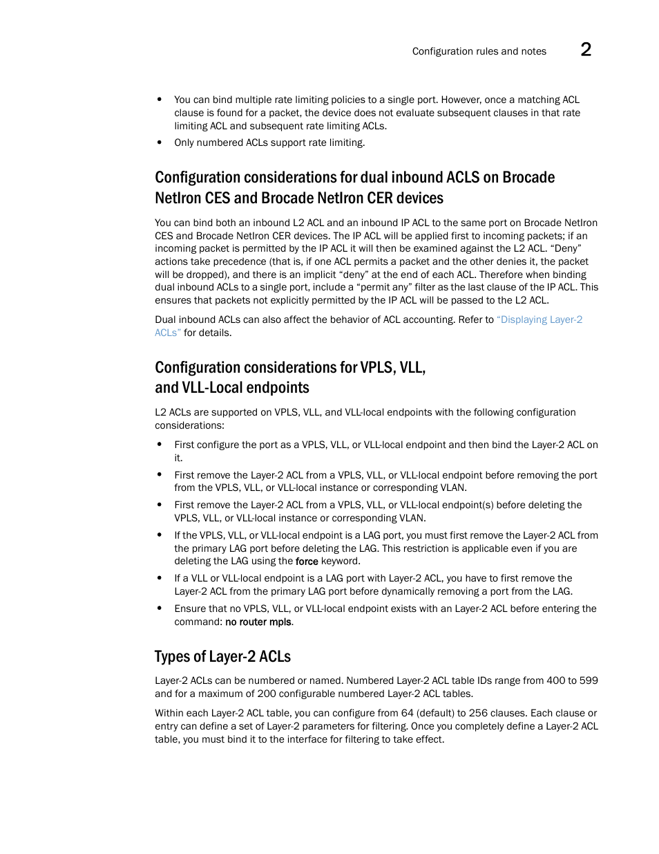 Types of layer-2 acls | Brocade Multi-Service IronWare Security Configuration Guide (Supporting R05.6.00) User Manual | Page 93 / 370