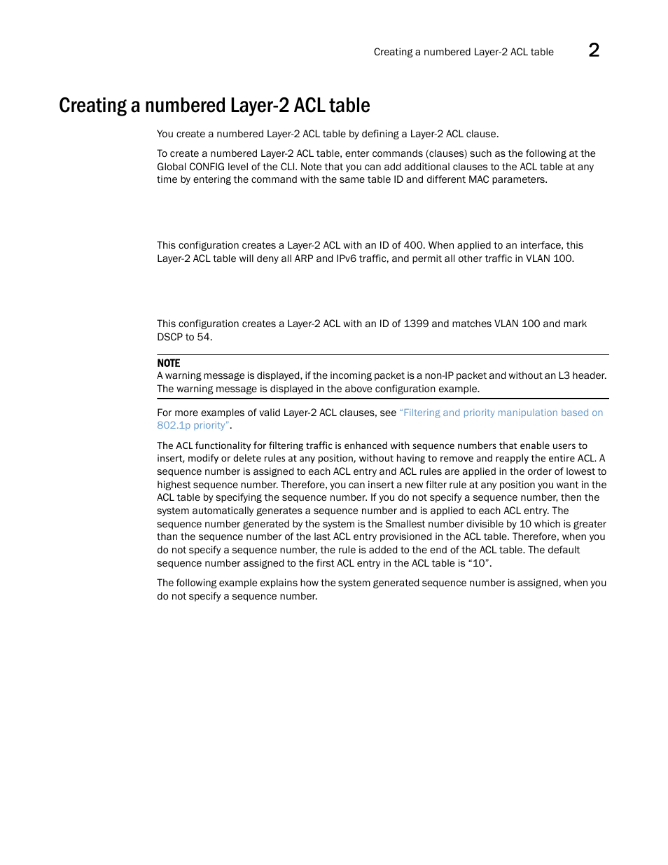 Creating a numbered layer-2 acl table | Brocade Multi-Service IronWare Security Configuration Guide (Supporting R05.6.00) User Manual | Page 95 / 370