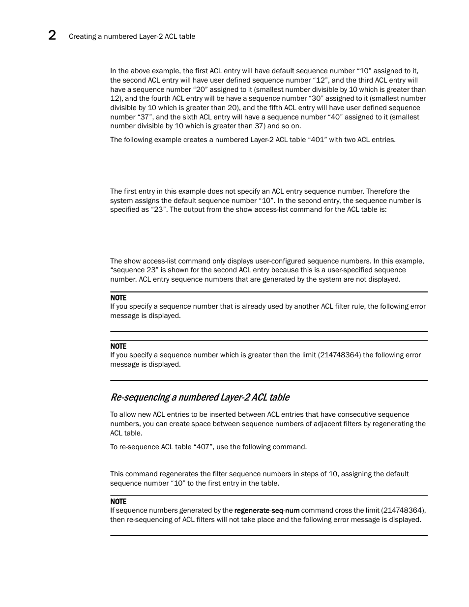 Re-sequencing a numbered layer-2 acl table | Brocade Multi-Service IronWare Security Configuration Guide (Supporting R05.6.00) User Manual | Page 96 / 370