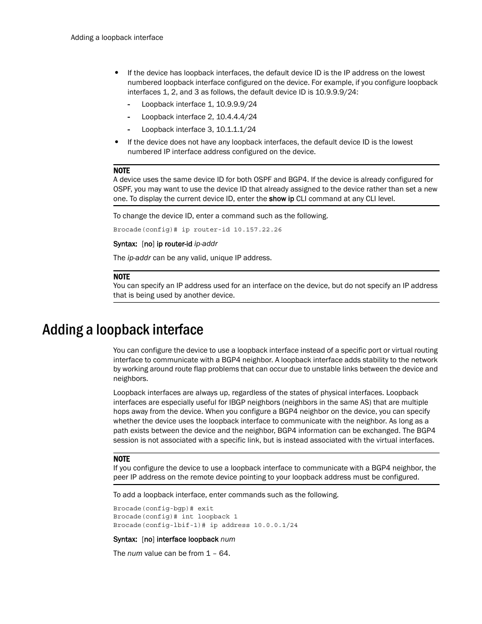 Adding a loopback interface | Brocade Multi-Service IronWare Routing Configuration Guide (Supporting R05.6.00) User Manual | Page 100 / 846