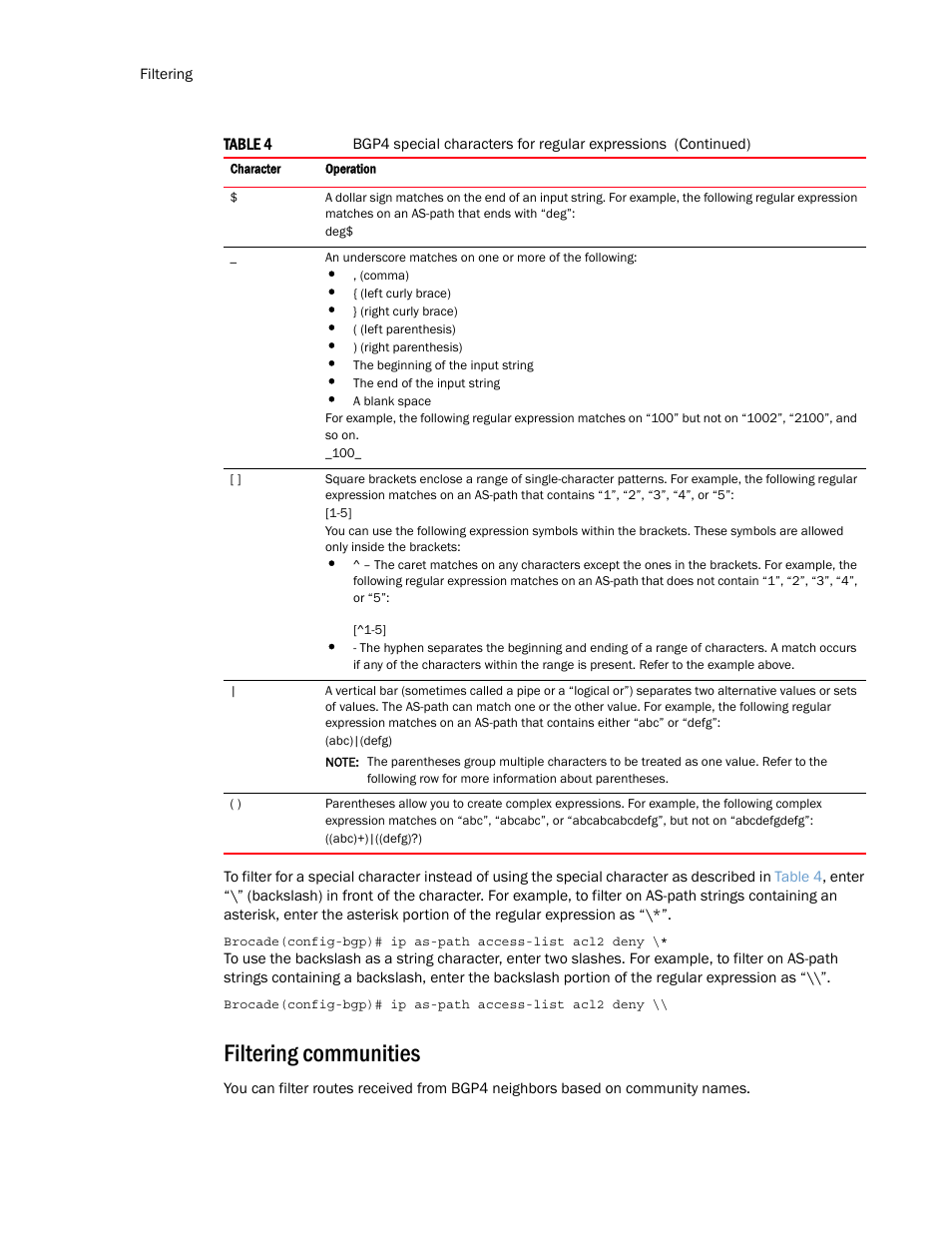 Filtering communities | Brocade Multi-Service IronWare Routing Configuration Guide (Supporting R05.6.00) User Manual | Page 106 / 846