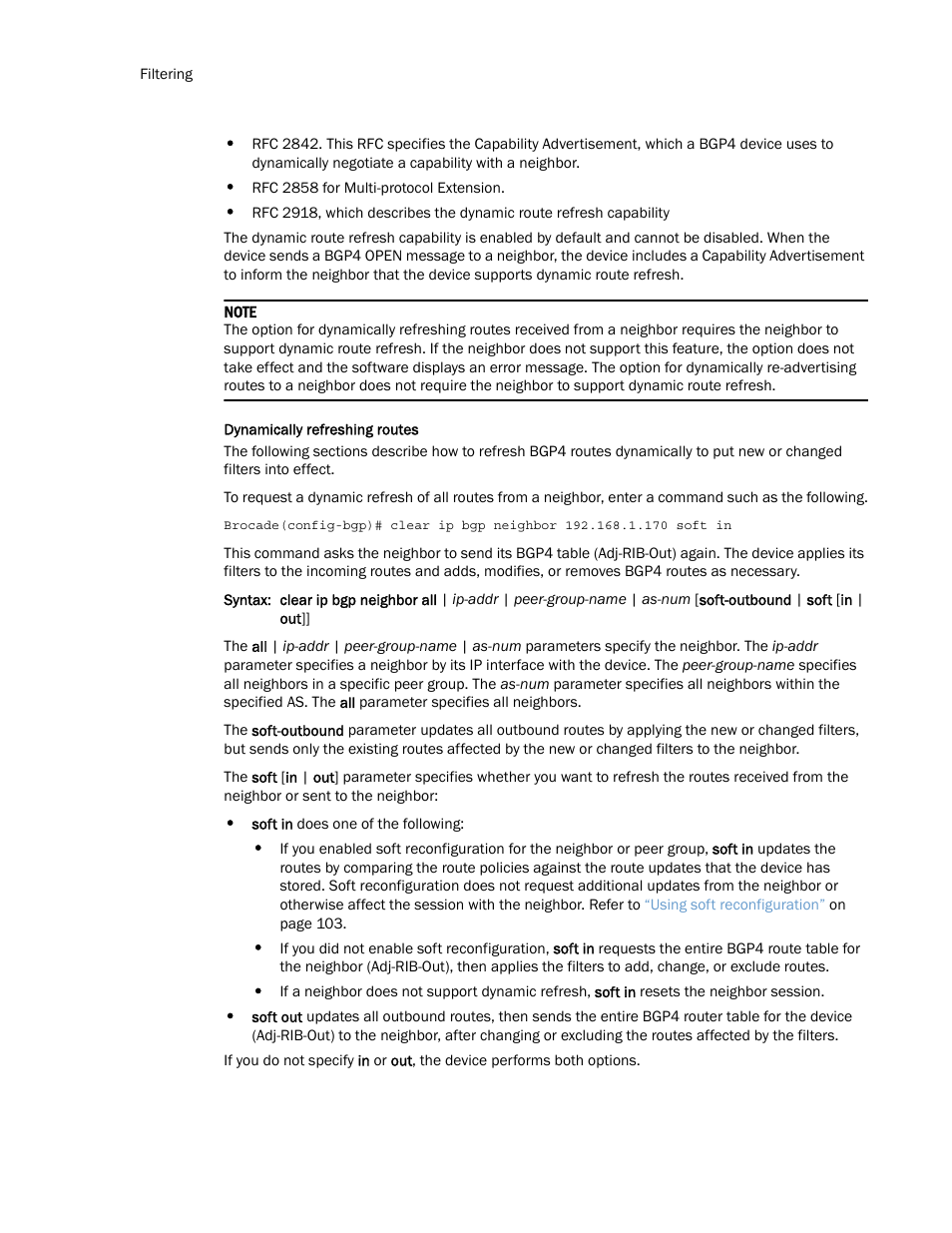 Dynamically refreshing routes | Brocade Multi-Service IronWare Routing Configuration Guide (Supporting R05.6.00) User Manual | Page 134 / 846