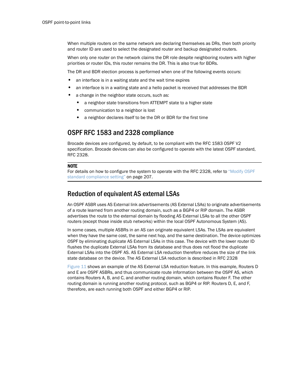 Ospf rfc 1583 and 2328 compliance, Reduction of equivalent as external lsas | Brocade Multi-Service IronWare Routing Configuration Guide (Supporting R05.6.00) User Manual | Page 188 / 846
