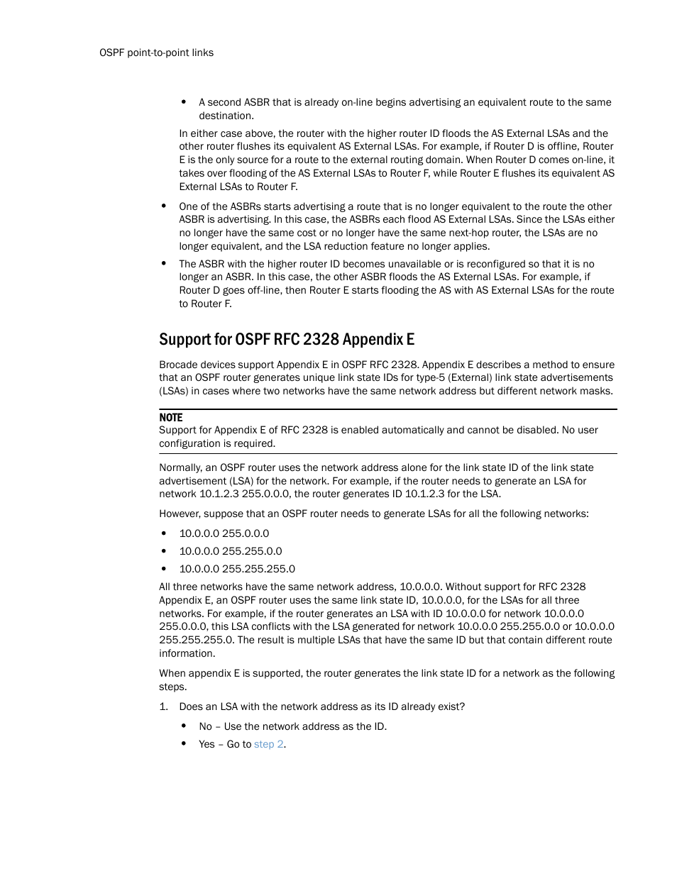 Support for ospf rfc 2328 appendix e | Brocade Multi-Service IronWare Routing Configuration Guide (Supporting R05.6.00) User Manual | Page 190 / 846