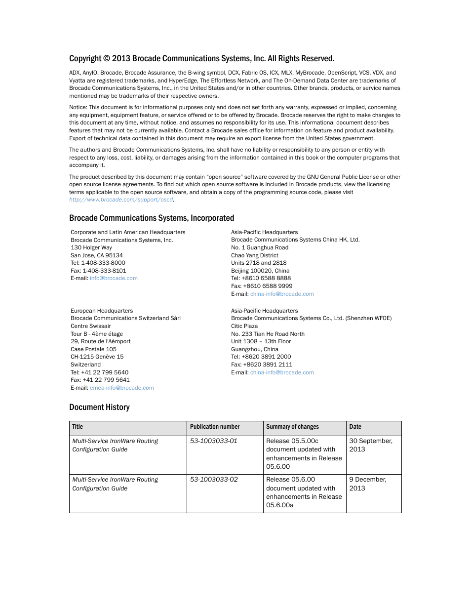 Brocade Multi-Service IronWare Routing Configuration Guide (Supporting R05.6.00) User Manual | Page 2 / 846