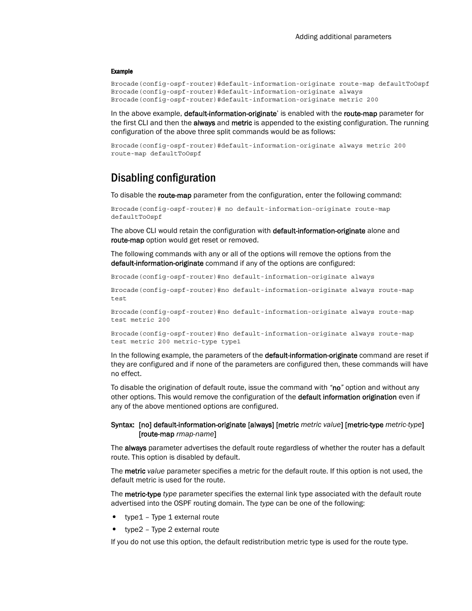 Disabling configuration | Brocade Multi-Service IronWare Routing Configuration Guide (Supporting R05.6.00) User Manual | Page 225 / 846
