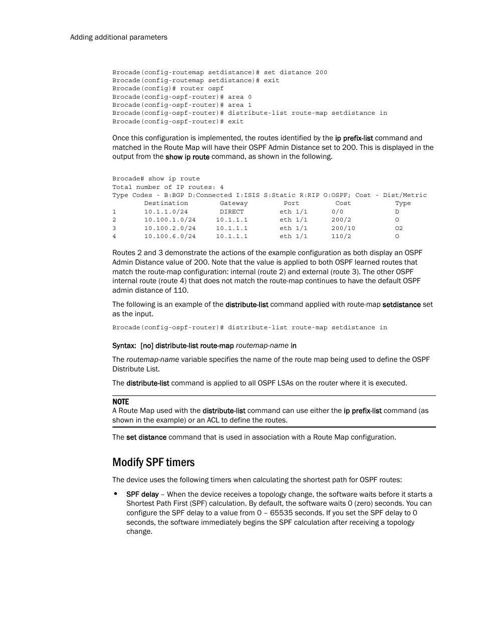 Modify spf timers | Brocade Multi-Service IronWare Routing Configuration Guide (Supporting R05.6.00) User Manual | Page 228 / 846