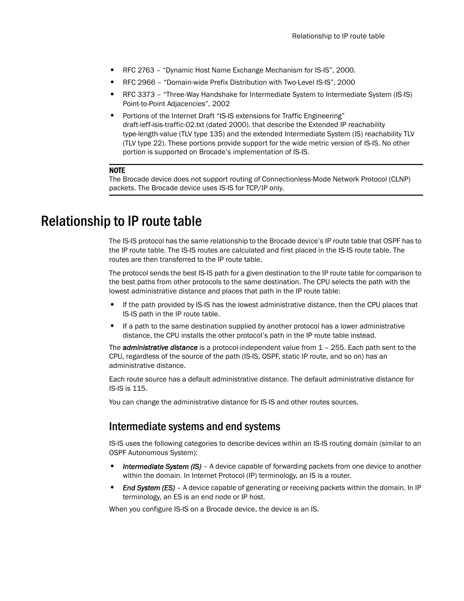 Relationship to ip route table, Intermediate systems and end systems | Brocade Multi-Service IronWare Routing Configuration Guide (Supporting R05.6.00) User Manual | Page 277 / 846