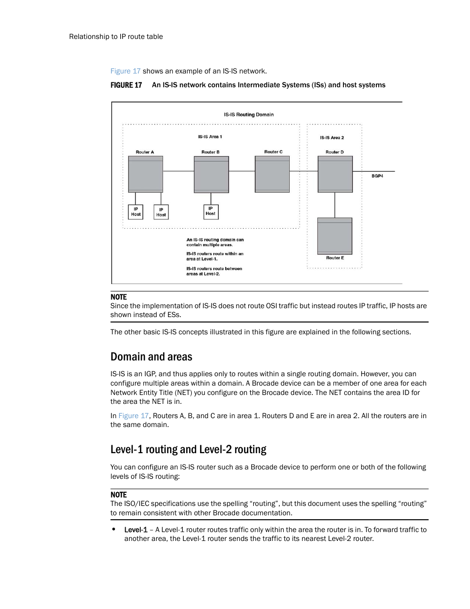 Domain and areas, Level-1 routing and level-2 routing | Brocade Multi-Service IronWare Routing Configuration Guide (Supporting R05.6.00) User Manual | Page 278 / 846