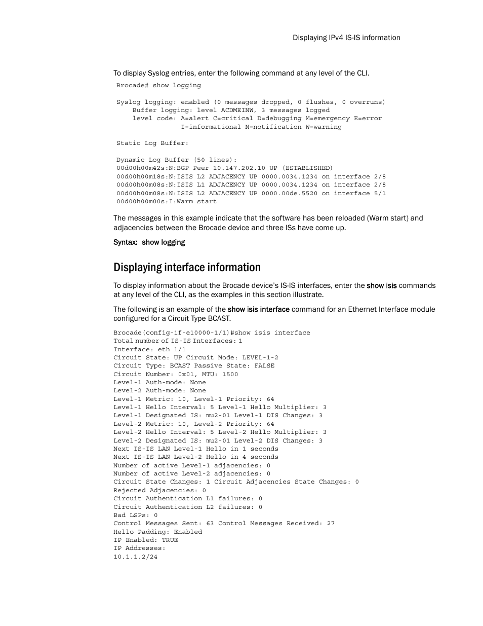 Displaying interface information | Brocade Multi-Service IronWare Routing Configuration Guide (Supporting R05.6.00) User Manual | Page 325 / 846