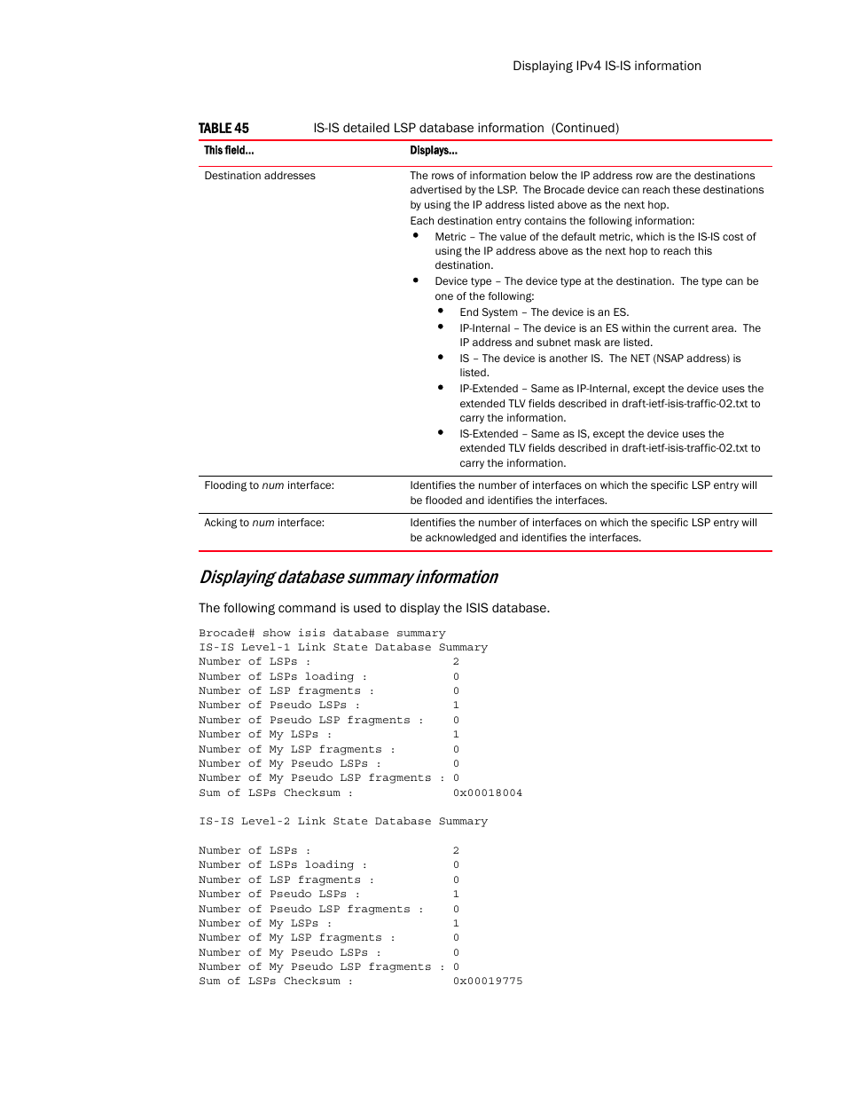 Displaying database summary information | Brocade Multi-Service IronWare Routing Configuration Guide (Supporting R05.6.00) User Manual | Page 333 / 846