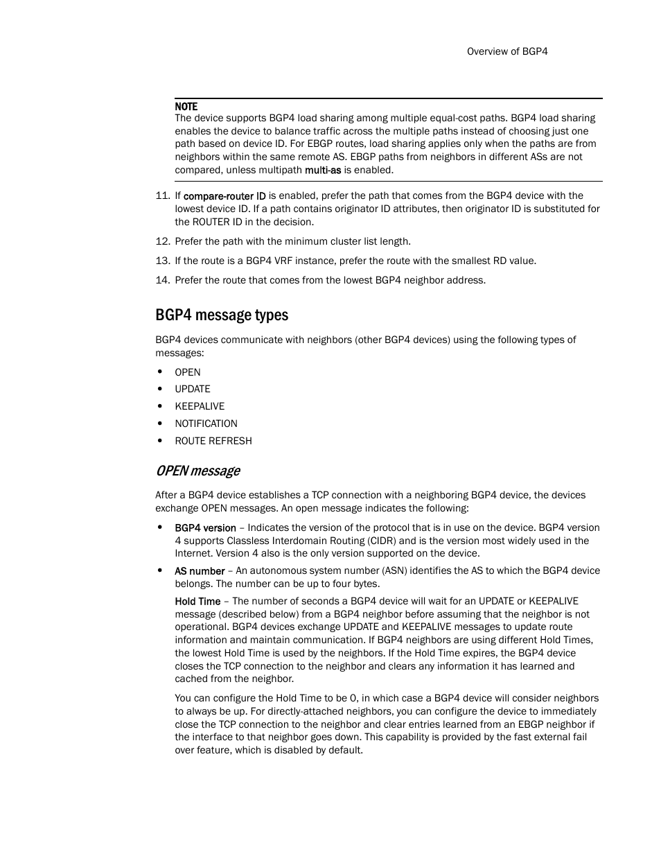 Bgp4 message types, Open message | Brocade Multi-Service IronWare Routing Configuration Guide (Supporting R05.6.00) User Manual | Page 35 / 846