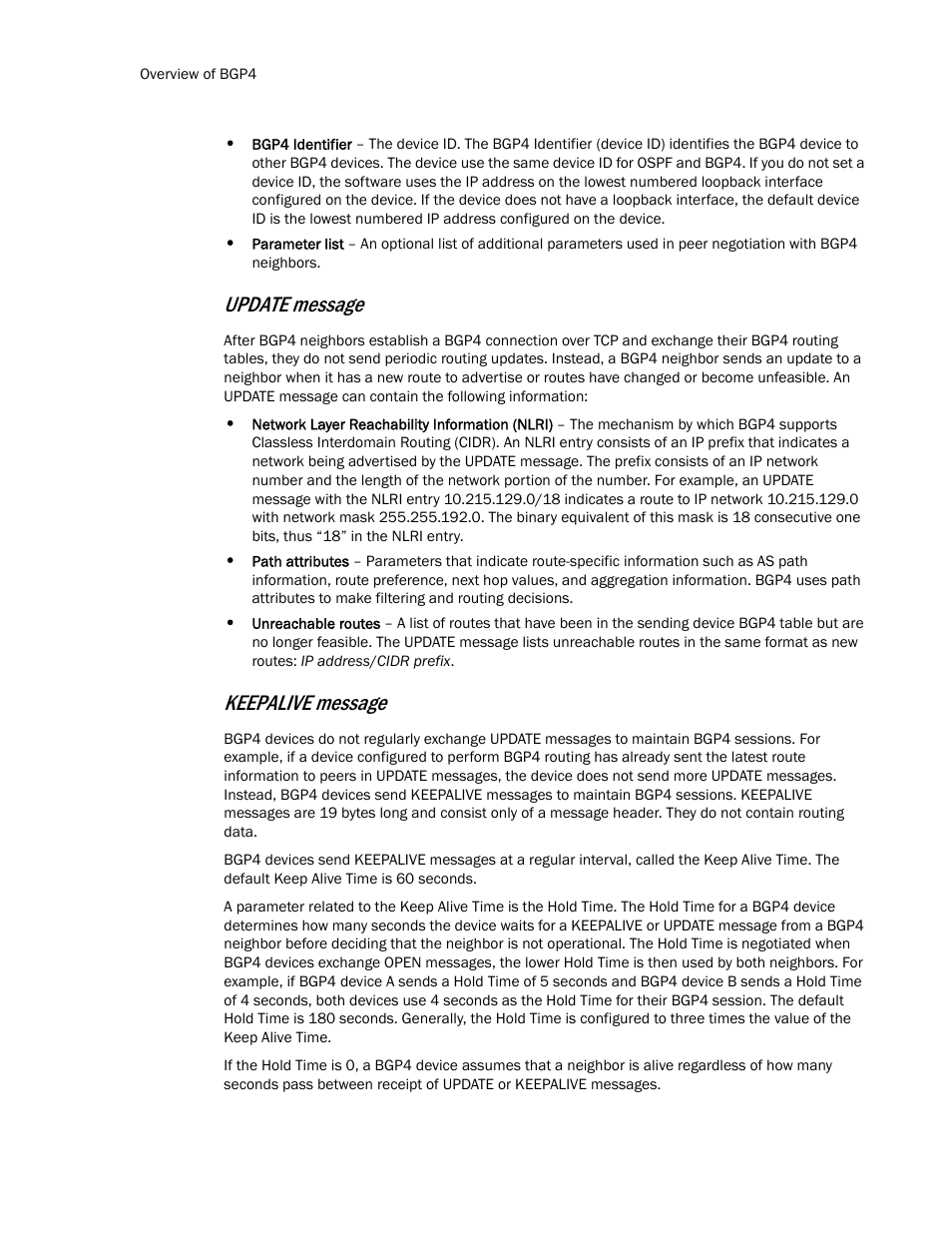 Update message, Keepalive message | Brocade Multi-Service IronWare Routing Configuration Guide (Supporting R05.6.00) User Manual | Page 36 / 846