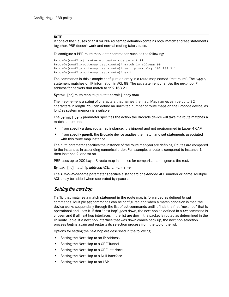 Setting the next hop | Brocade Multi-Service IronWare Routing Configuration Guide (Supporting R05.6.00) User Manual | Page 360 / 846