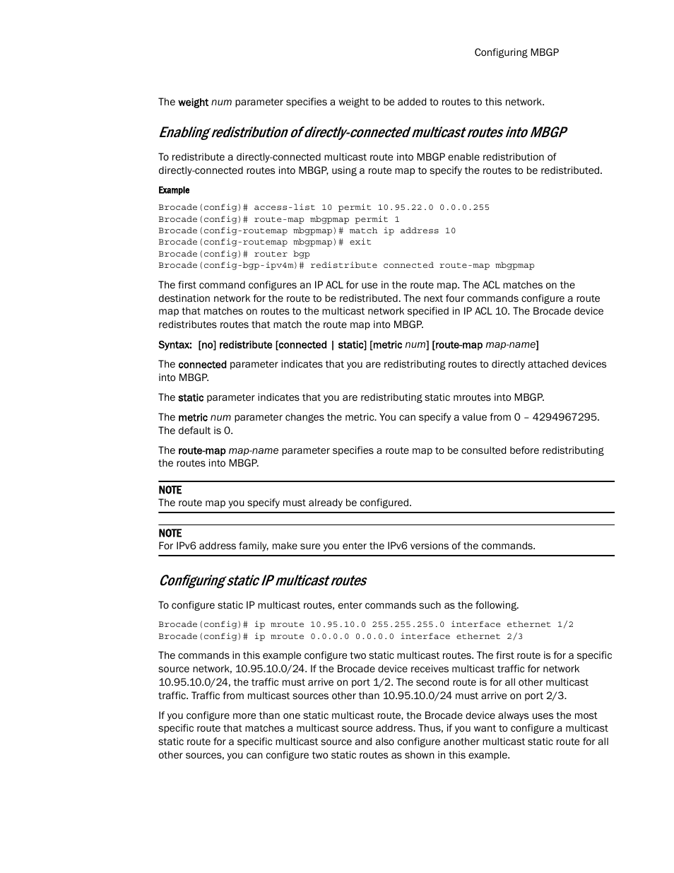 Configuring static ip multicast routes | Brocade Multi-Service IronWare Routing Configuration Guide (Supporting R05.6.00) User Manual | Page 379 / 846