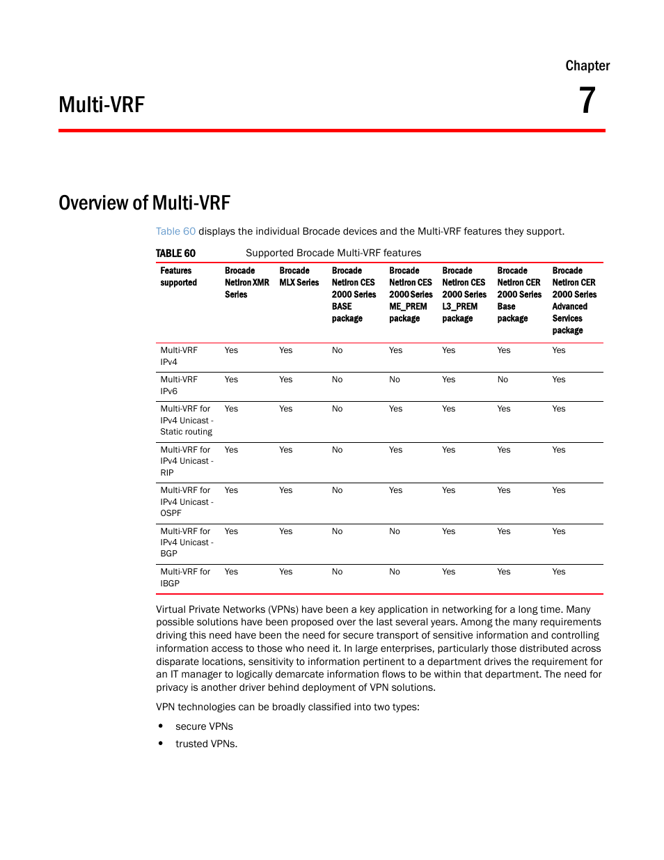 Multi-vrf, Overview of multi-vrf, Chapter 7 | Chapter | Brocade Multi-Service IronWare Routing Configuration Guide (Supporting R05.6.00) User Manual | Page 395 / 846