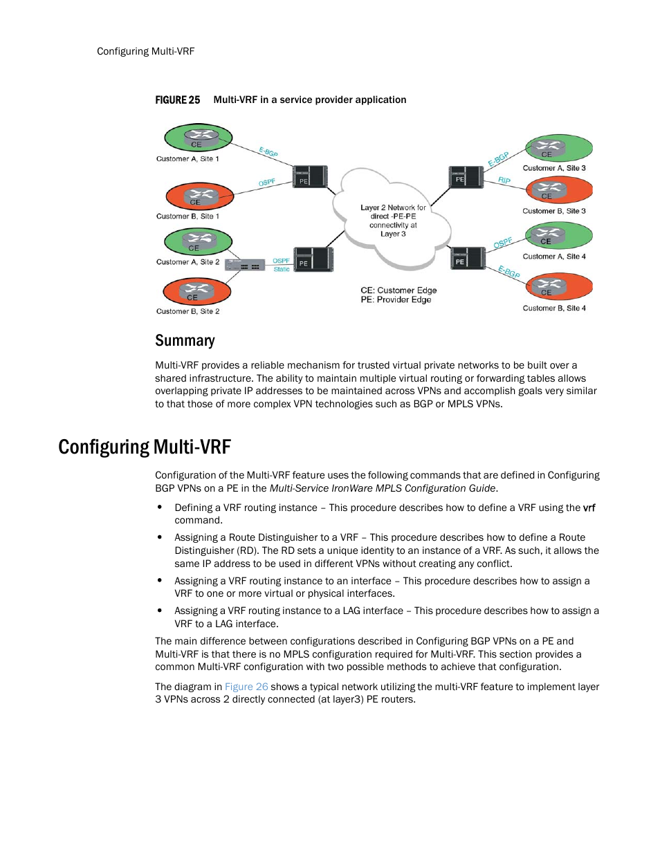 Summary, Configuring multi-vrf | Brocade Multi-Service IronWare Routing Configuration Guide (Supporting R05.6.00) User Manual | Page 400 / 846