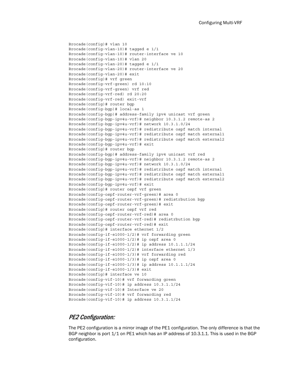 Pe2 configuration | Brocade Multi-Service IronWare Routing Configuration Guide (Supporting R05.6.00) User Manual | Page 403 / 846