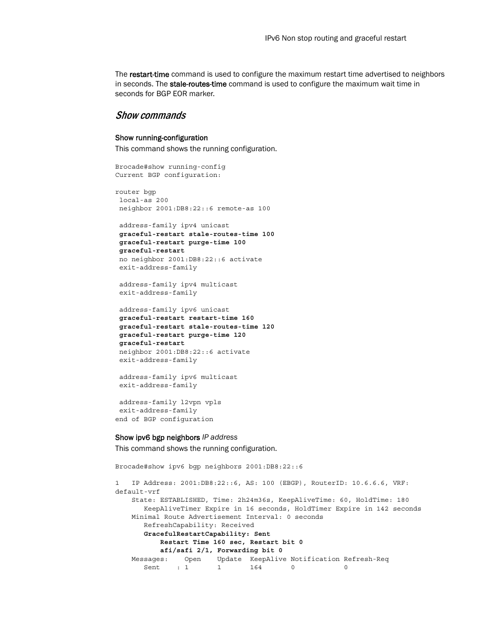 Show commands | Brocade Multi-Service IronWare Routing Configuration Guide (Supporting R05.6.00) User Manual | Page 451 / 846