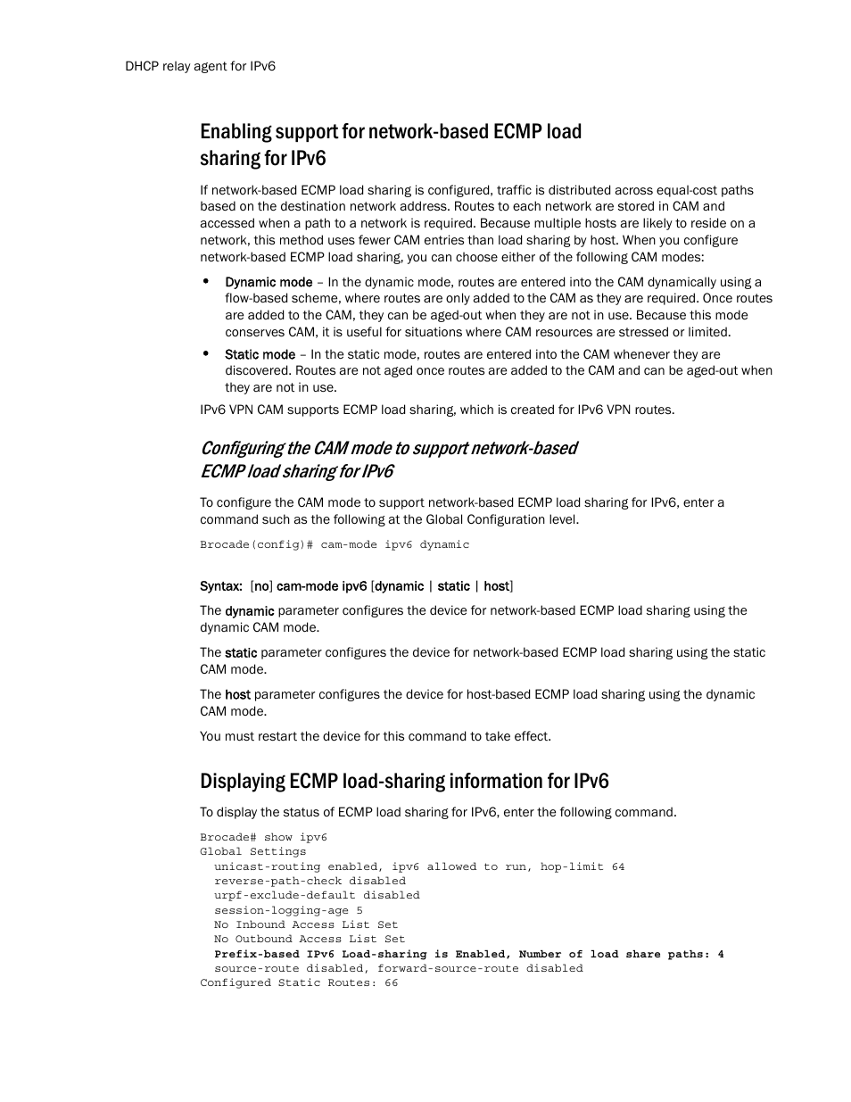 Displaying ecmp load-sharing information for ipv6 | Brocade Multi-Service IronWare Routing Configuration Guide (Supporting R05.6.00) User Manual | Page 466 / 846