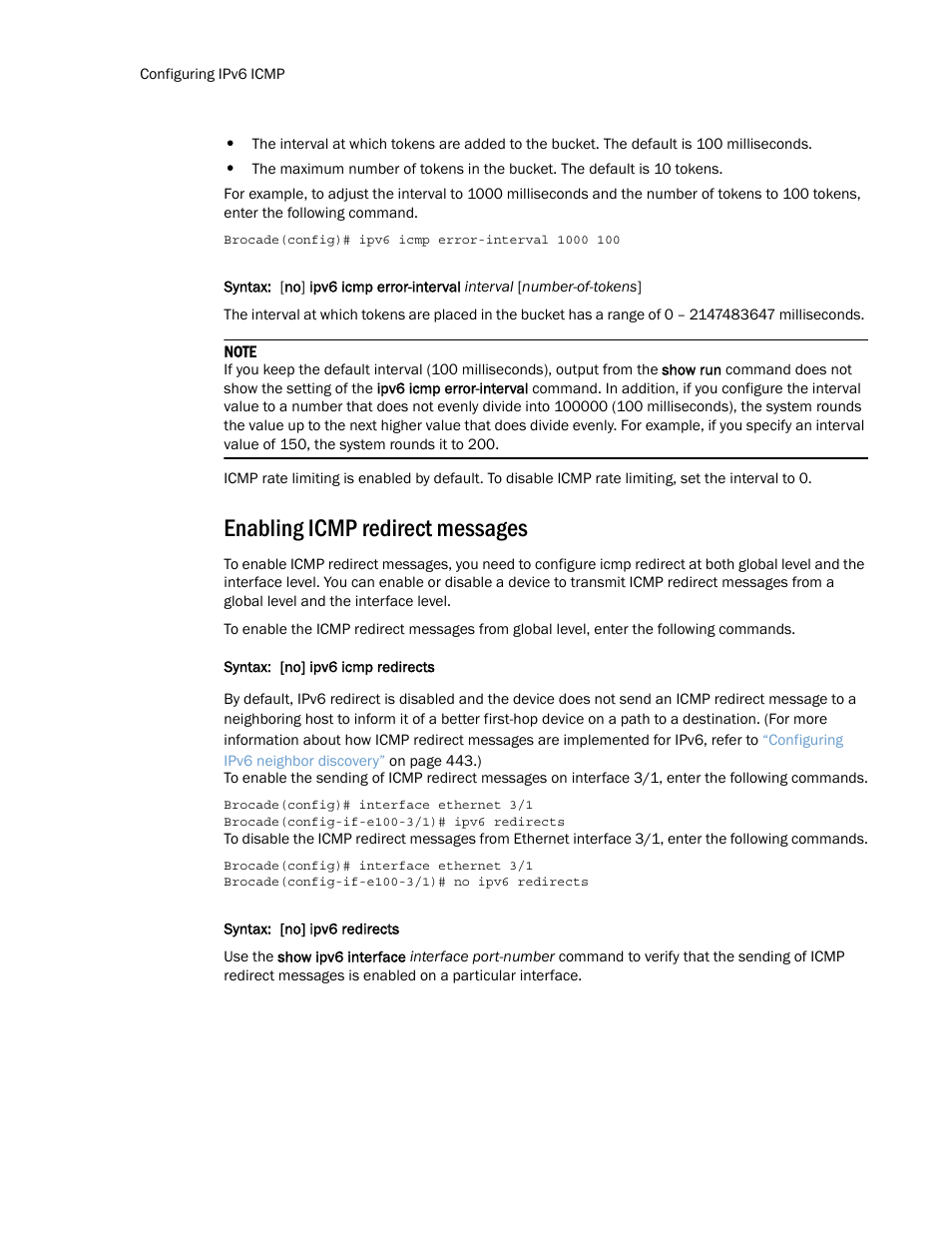 Enabling icmp redirect messages | Brocade Multi-Service IronWare Routing Configuration Guide (Supporting R05.6.00) User Manual | Page 468 / 846