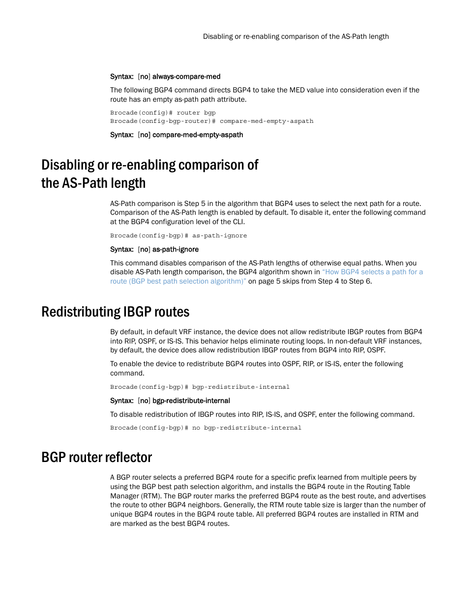 Redistributing ibgp routes, Bgp router reflector | Brocade Multi-Service IronWare Routing Configuration Guide (Supporting R05.6.00) User Manual | Page 49 / 846