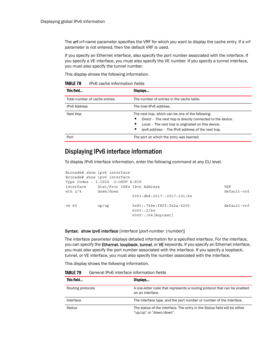 Displaying ipv6 interface information | Brocade Multi-Service IronWare Routing Configuration Guide (Supporting R05.6.00) User Manual | Page 490 / 846