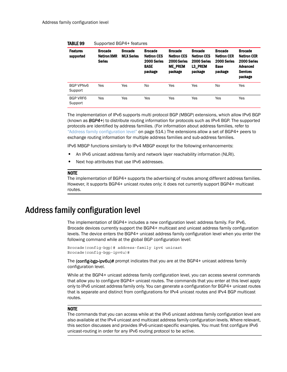 Address family configuration level | Brocade Multi-Service IronWare Routing Configuration Guide (Supporting R05.6.00) User Manual | Page 542 / 846