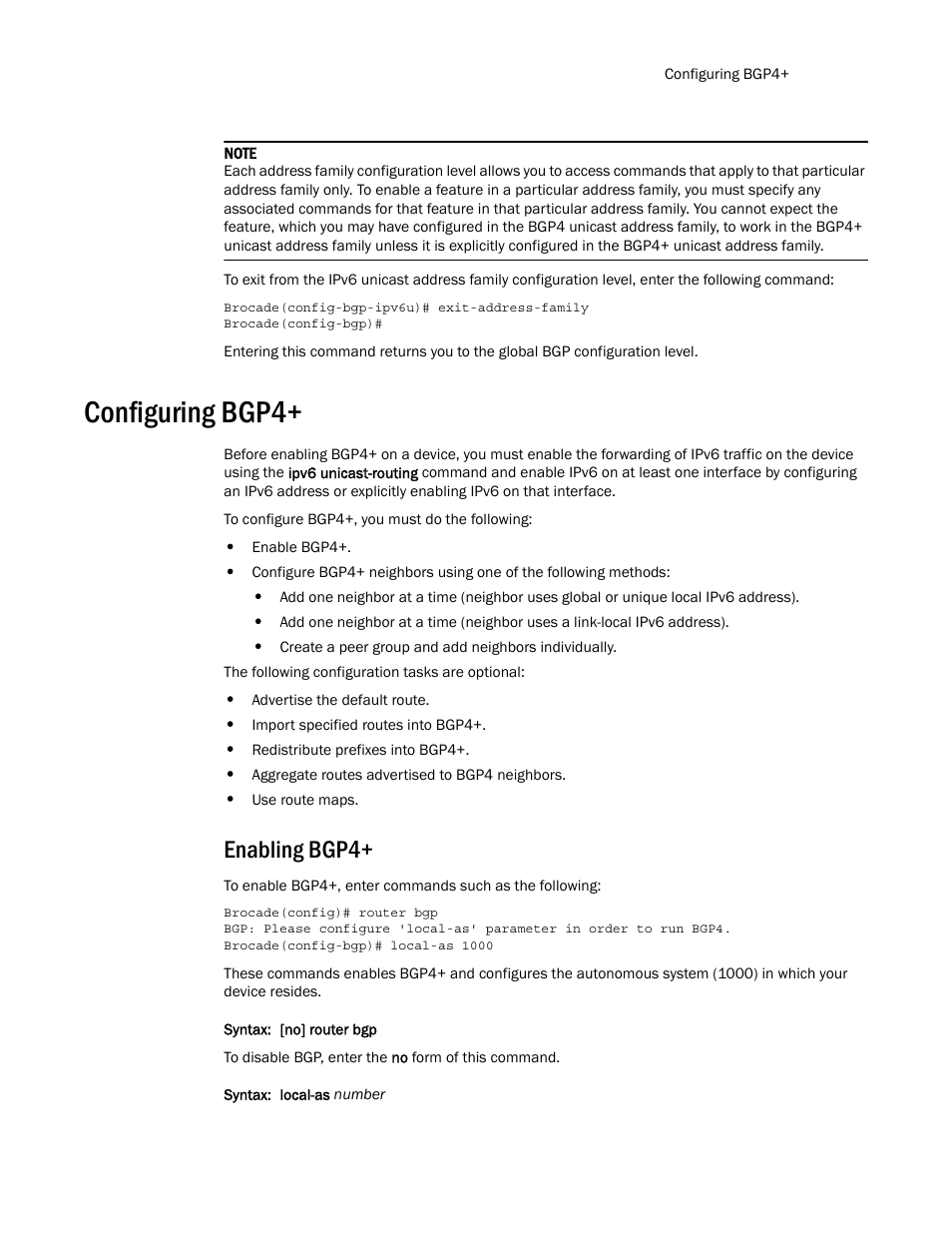 Configuring bgp4, Enabling bgp4 | Brocade Multi-Service IronWare Routing Configuration Guide (Supporting R05.6.00) User Manual | Page 543 / 846
