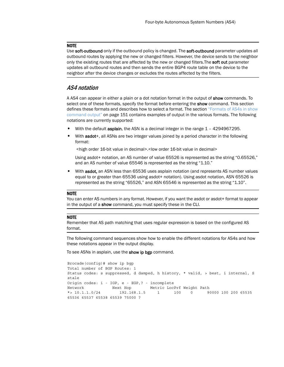 As4 notation | Brocade Multi-Service IronWare Routing Configuration Guide (Supporting R05.6.00) User Manual | Page 61 / 846