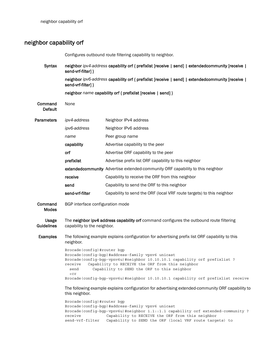 Neighbor capability orf | Brocade Multi-Service IronWare Routing Configuration Guide (Supporting R05.6.00) User Manual | Page 628 / 846