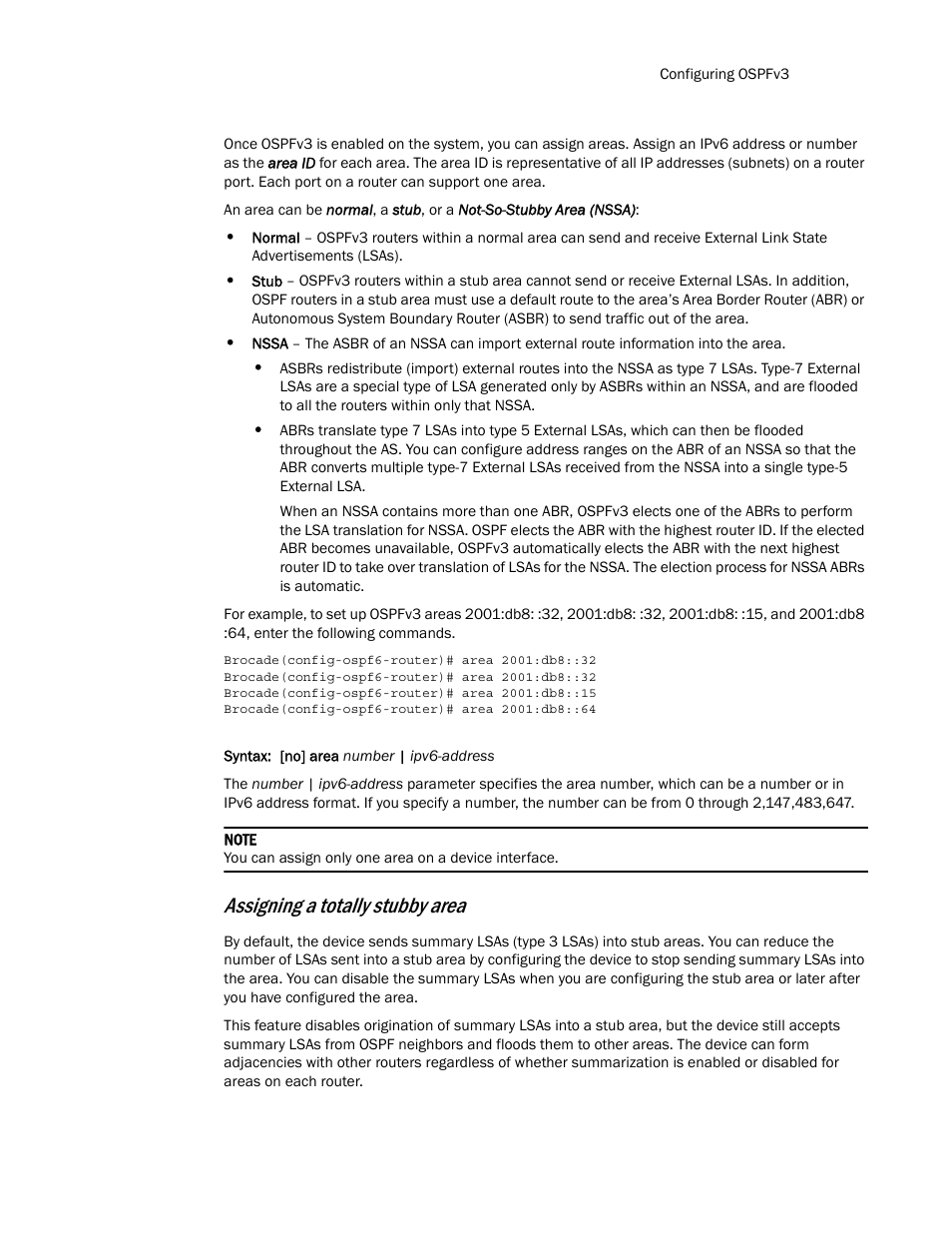 Assigning a totally stubby area | Brocade Multi-Service IronWare Routing Configuration Guide (Supporting R05.6.00) User Manual | Page 663 / 846