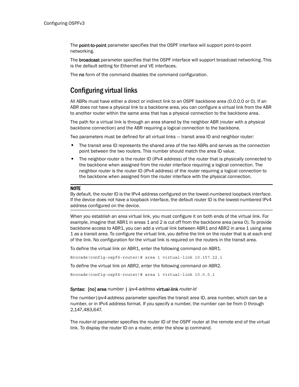 Configuring virtual links | Brocade Multi-Service IronWare Routing Configuration Guide (Supporting R05.6.00) User Manual | Page 670 / 846