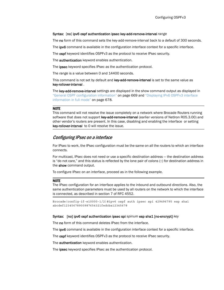 Configuring ipsec on a interface | Brocade Multi-Service IronWare Routing Configuration Guide (Supporting R05.6.00) User Manual | Page 689 / 846