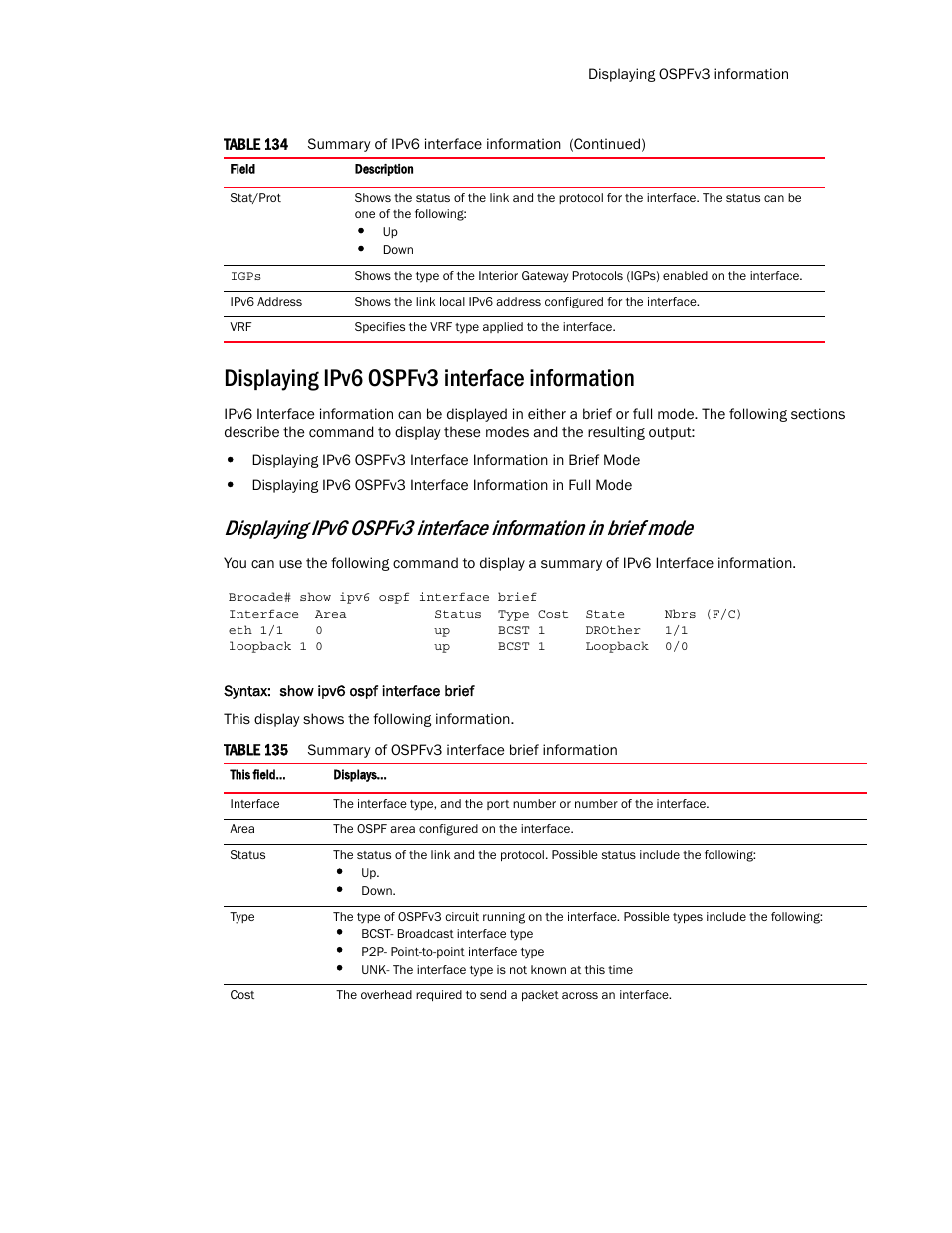 Displaying ipv6 ospfv3 interface information | Brocade Multi-Service IronWare Routing Configuration Guide (Supporting R05.6.00) User Manual | Page 705 / 846
