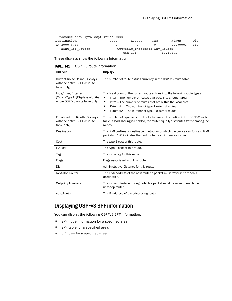Displaying ospfv3 spf information | Brocade Multi-Service IronWare Routing Configuration Guide (Supporting R05.6.00) User Manual | Page 715 / 846