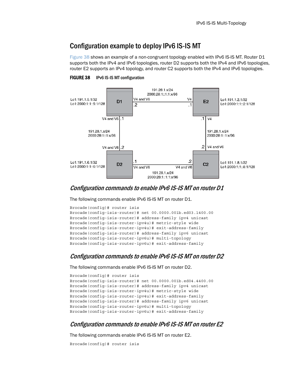 Configuration example to deploy ipv6 is-is mt | Brocade Multi-Service IronWare Routing Configuration Guide (Supporting R05.6.00) User Manual | Page 775 / 846