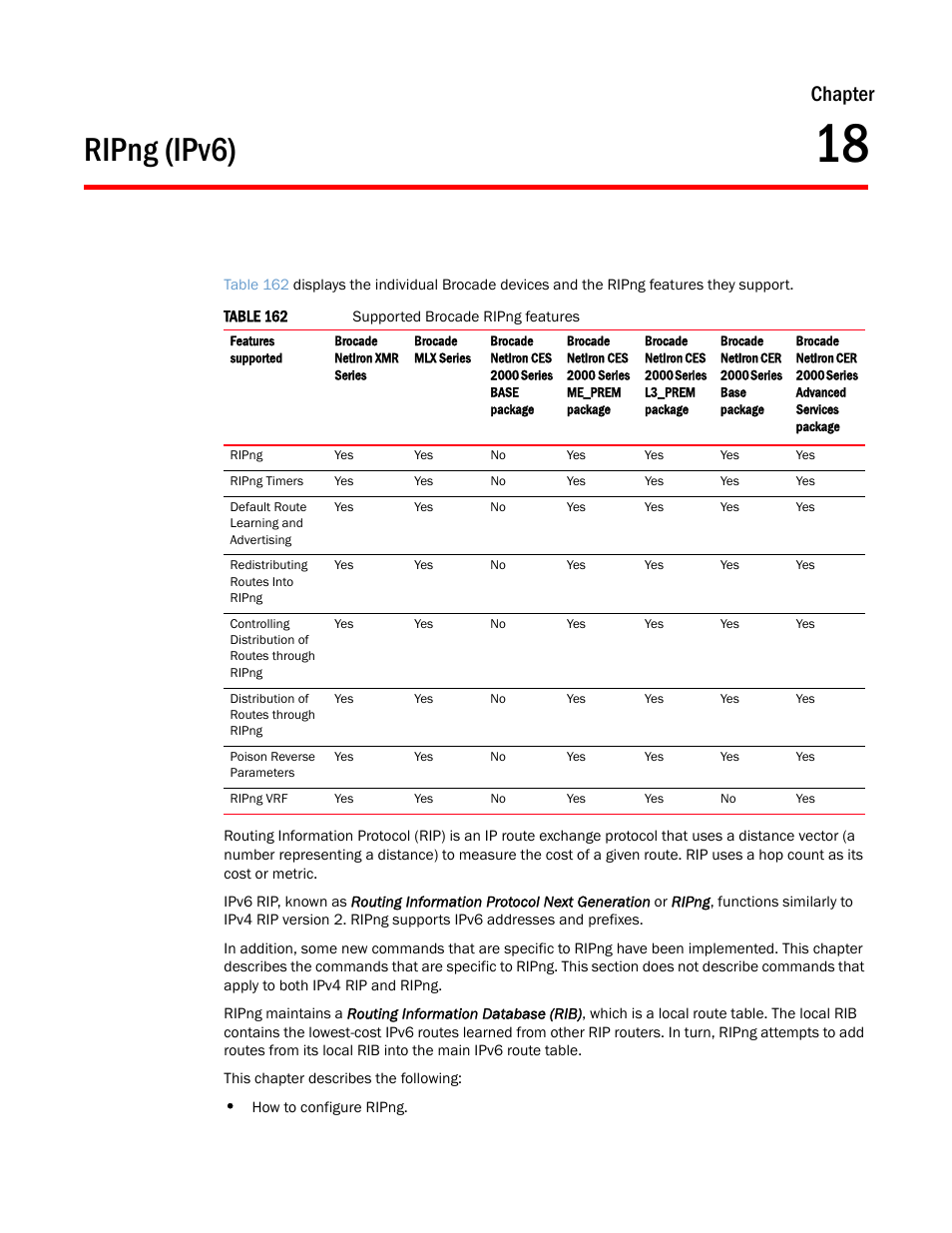 Ripng (ipv6), Chapter 18, Chapter | Brocade Multi-Service IronWare Routing Configuration Guide (Supporting R05.6.00) User Manual | Page 777 / 846
