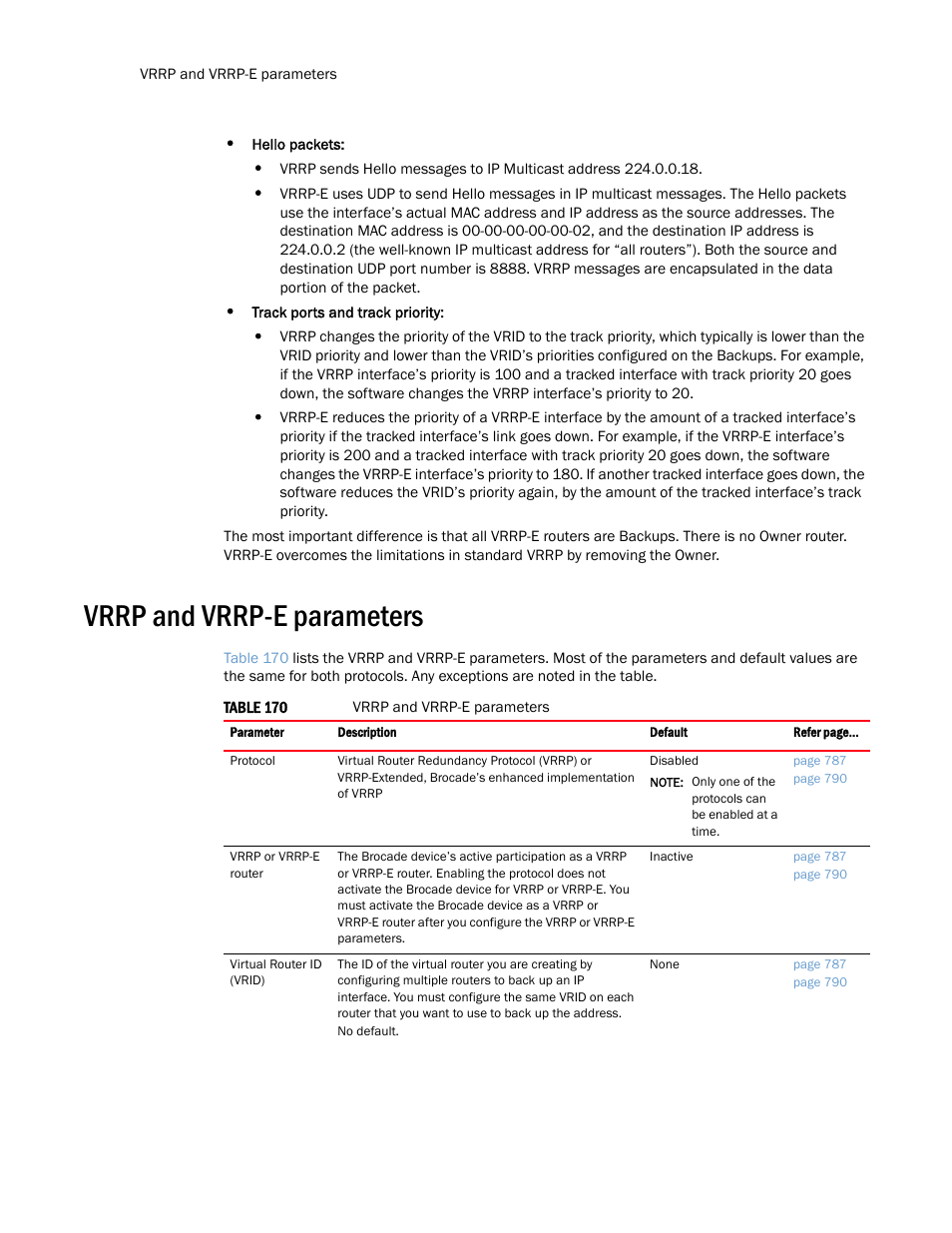Vrrp and vrrp-e parameters | Brocade Multi-Service IronWare Routing Configuration Guide (Supporting R05.6.00) User Manual | Page 812 / 846