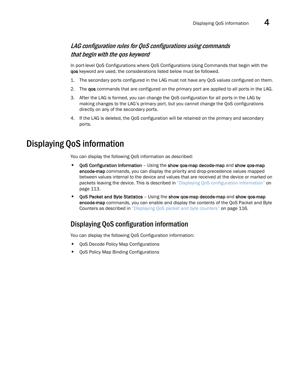 Displaying qos information, Displaying qos configuration information | Brocade Multi-Service IronWare QoS and Traffic Management Configuration Guide (Supporting R05.6.00) User Manual | Page 127 / 226