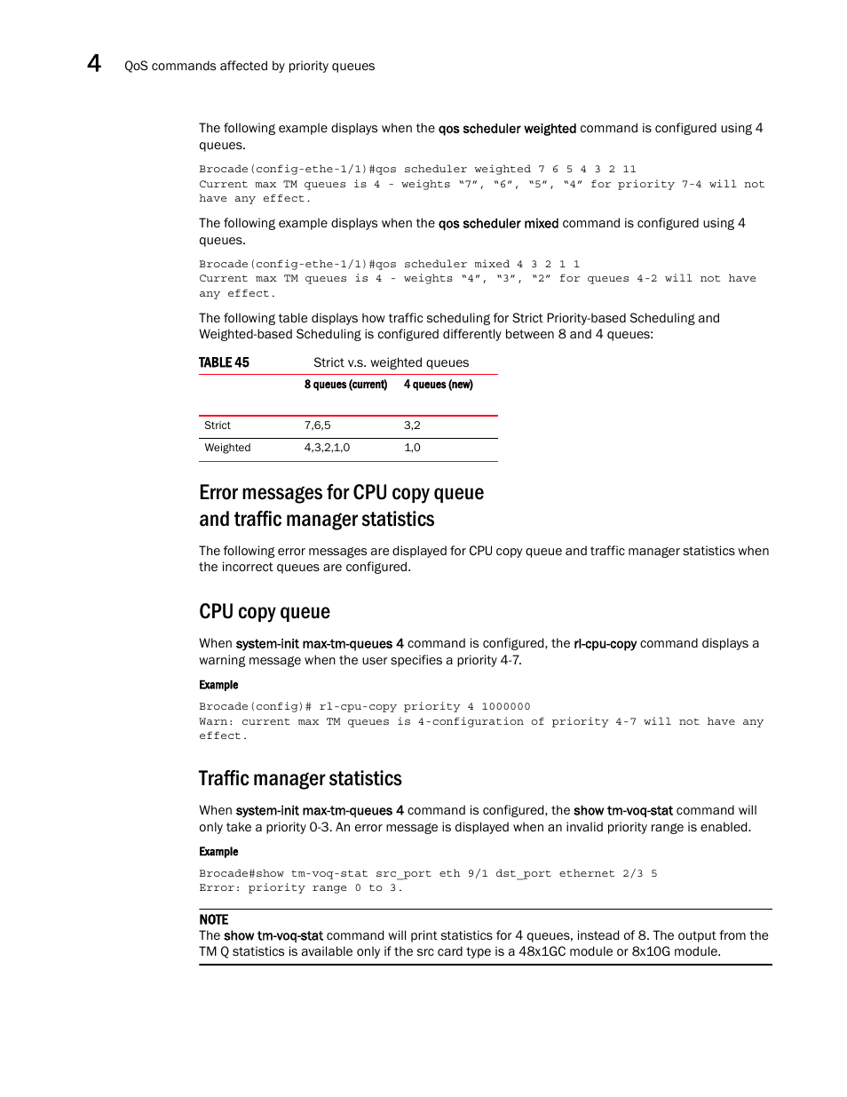 Cpu copy queue, Traffic manager statistics | Brocade Multi-Service IronWare QoS and Traffic Management Configuration Guide (Supporting R05.6.00) User Manual | Page 172 / 226