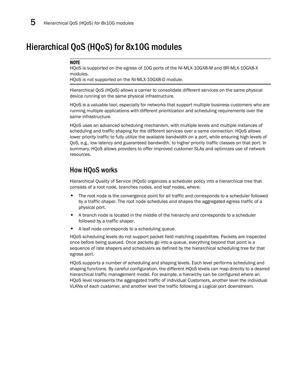 Hierarchical qos (hqos) for 8x10g modules, How hqos works | Brocade Multi-Service IronWare QoS and Traffic Management Configuration Guide (Supporting R05.6.00) User Manual | Page 186 / 226