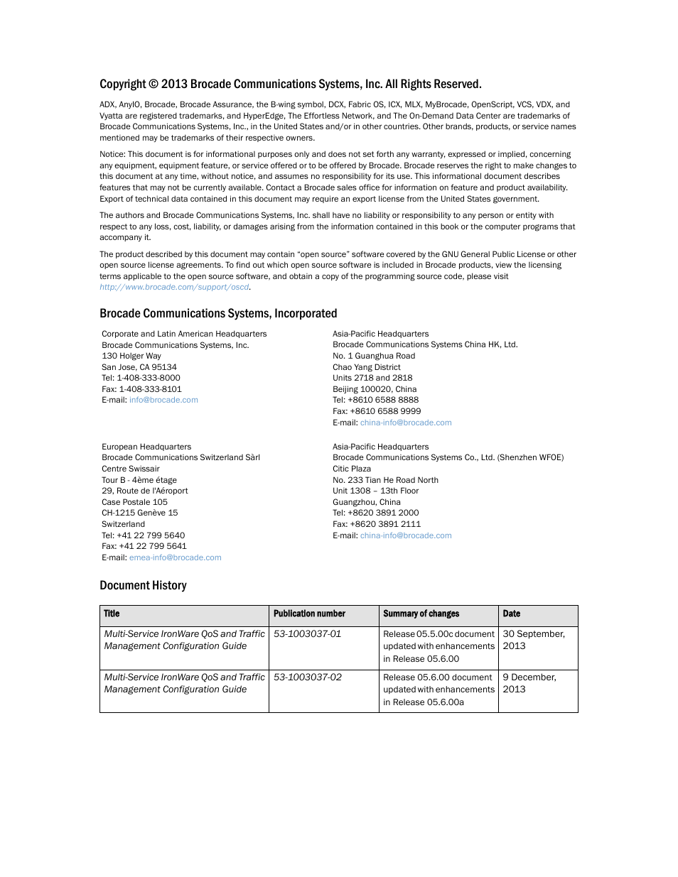 Brocade Multi-Service IronWare QoS and Traffic Management Configuration Guide (Supporting R05.6.00) User Manual | Page 2 / 226