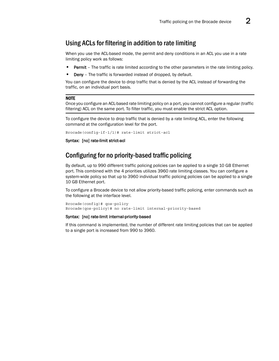 Configuring for no priority-based traffic policing, Configuring for no, Priority-based traffic policing | Brocade Multi-Service IronWare QoS and Traffic Management Configuration Guide (Supporting R05.6.00) User Manual | Page 39 / 226