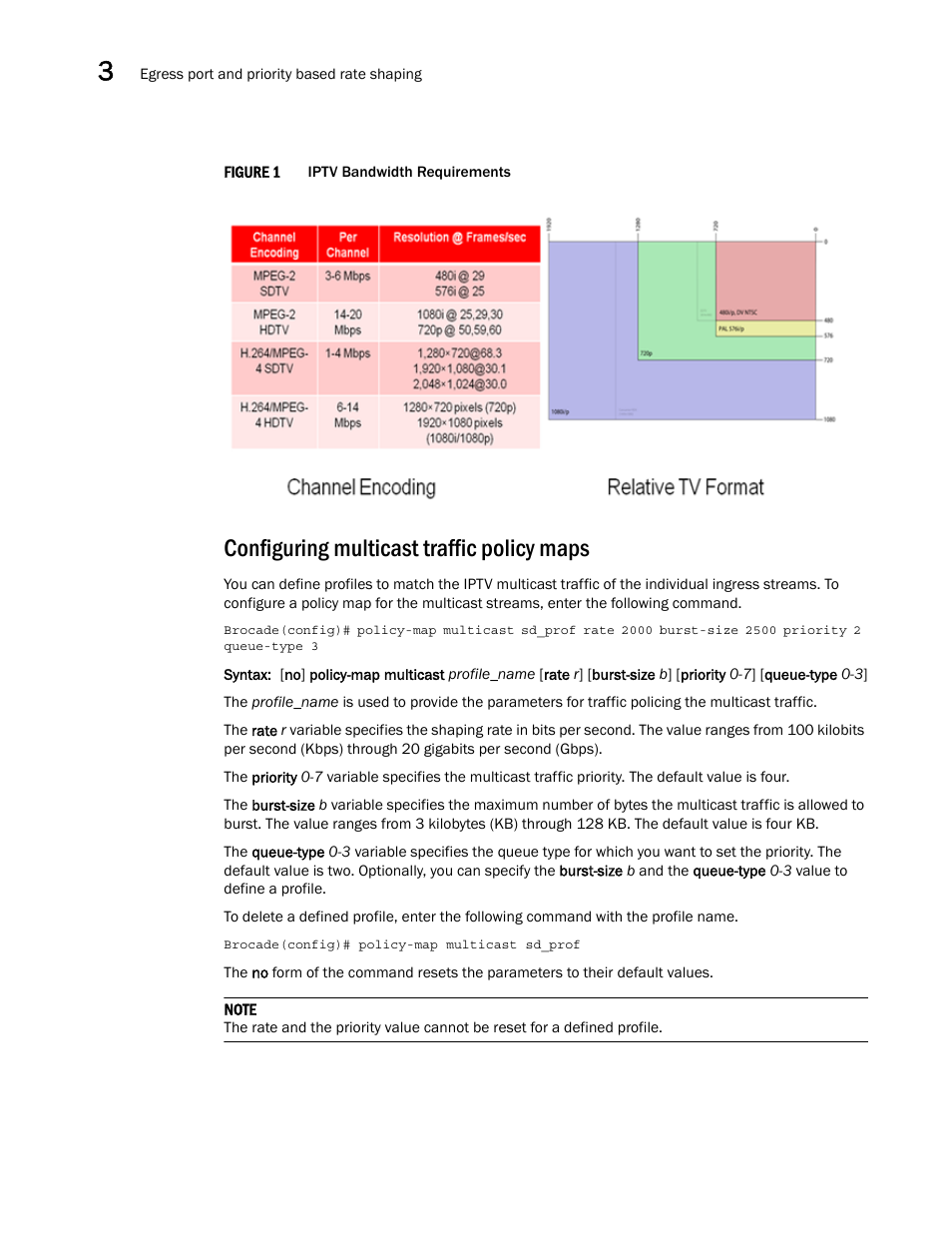 Configuring multicast traffic policy maps | Brocade Multi-Service IronWare QoS and Traffic Management Configuration Guide (Supporting R05.6.00) User Manual | Page 80 / 226