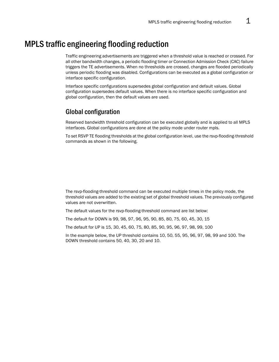 Mpls traffic engineering flooding reduction, Global configuration | Brocade Multi-Service IronWare Multiprotocol Label Switch (MPLS) Configuration Guide (Supporting R05.6.00) User Manual | Page 107 / 852