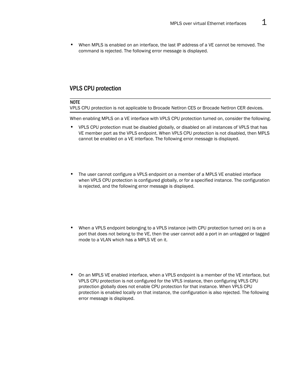 Vpls cpu protection | Brocade Multi-Service IronWare Multiprotocol Label Switch (MPLS) Configuration Guide (Supporting R05.6.00) User Manual | Page 111 / 852