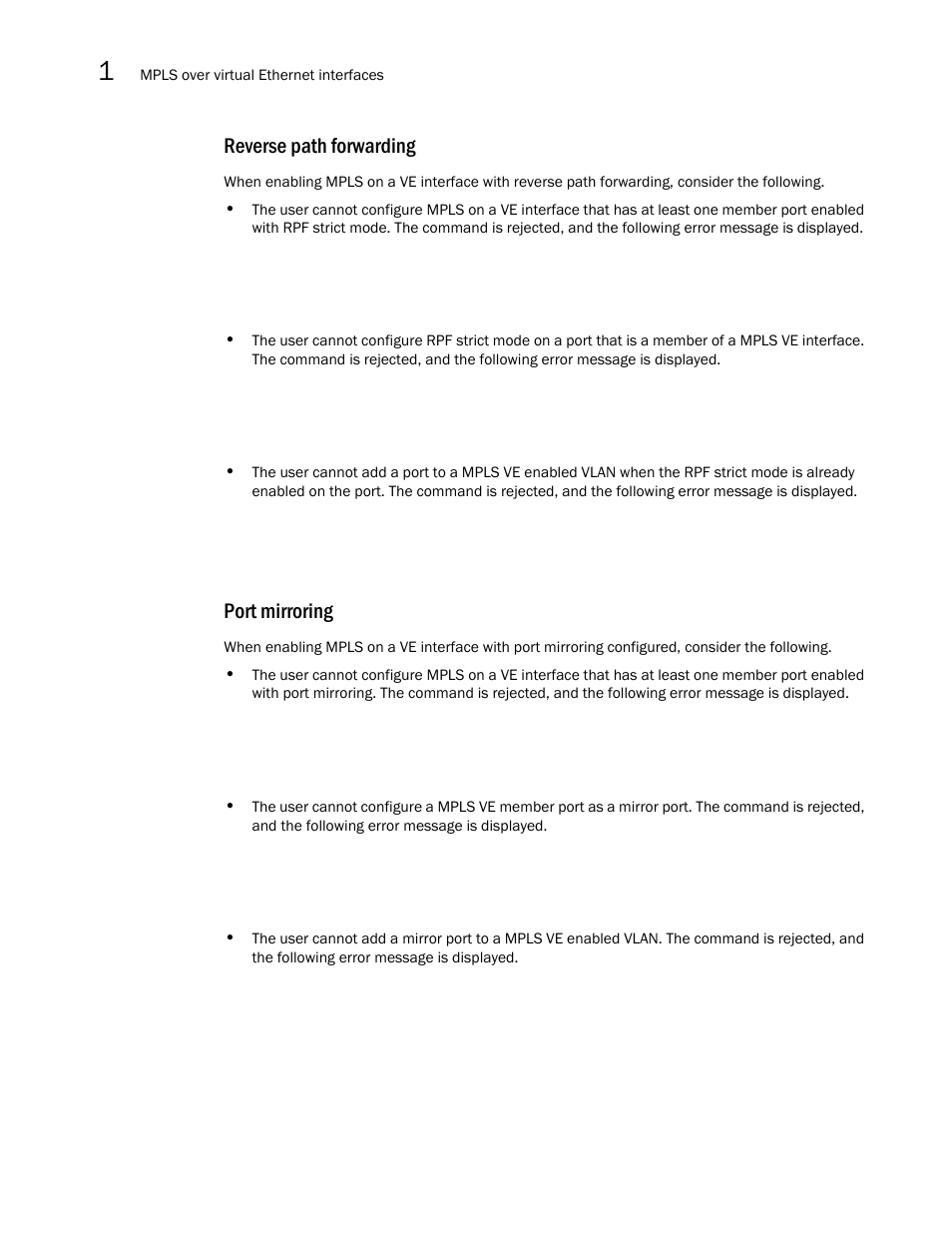 Reverse path forwarding, Port mirroring | Brocade Multi-Service IronWare Multiprotocol Label Switch (MPLS) Configuration Guide (Supporting R05.6.00) User Manual | Page 112 / 852