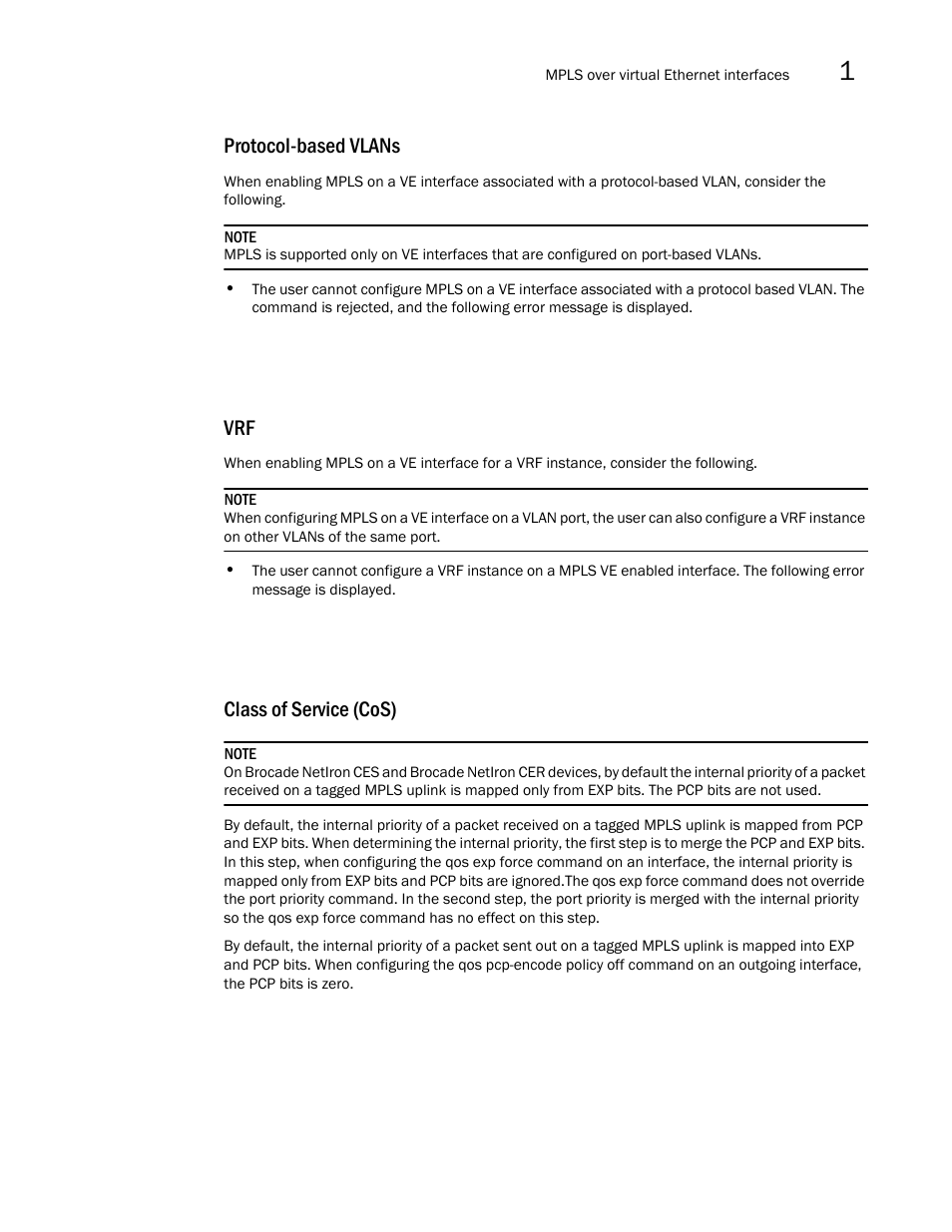 Protocol-based vlans, Class of service (cos) | Brocade Multi-Service IronWare Multiprotocol Label Switch (MPLS) Configuration Guide (Supporting R05.6.00) User Manual | Page 113 / 852